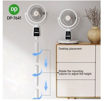 پنکه ایستاده شارژی کنترل دار با صفحف خورشیدی برای شارژ  دی پی مدل DP-7641