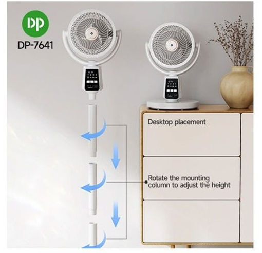 پنکه ایستاده شارژی کنترل دار با صفحه خورشیدی برای شارژ  دی پی مدل DP-7641