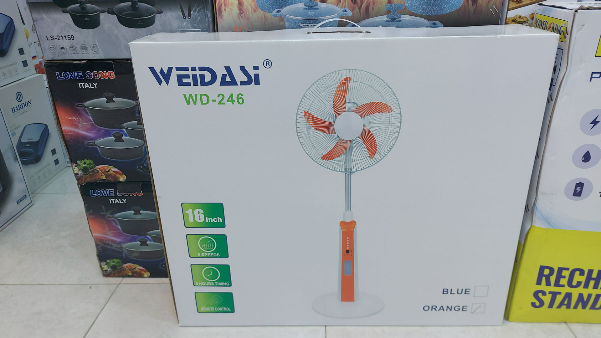 پنکه شارژی برقی ایستاده 16 اینچ پنج پره چند کاره ویداسی پاور بانک مدل  WD-246