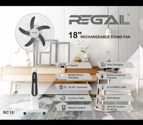 پنکه ایستاده کنترل دار شارژ و برق رگال مدل rc-18