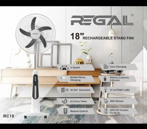 پنکه ایستاده کنترل دار شارژ و برق رگال مدل rc-18