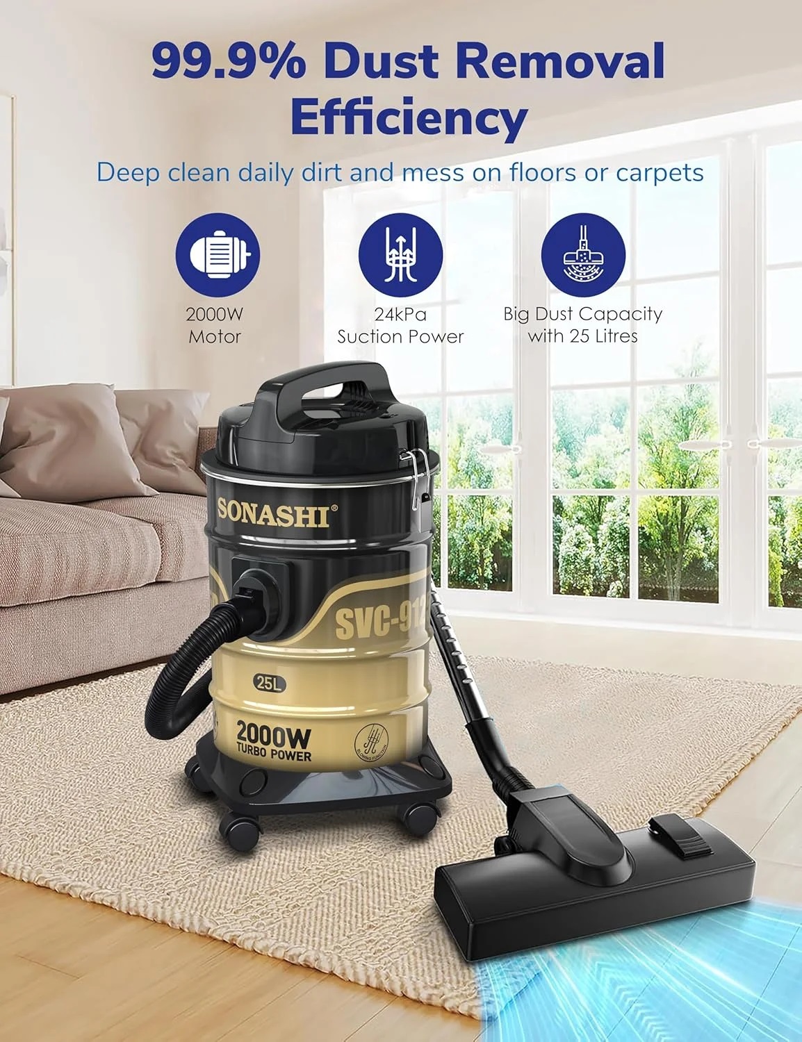 جاروبرقی سطلی 25 لیتری سوناشی مدل SVC-9125D