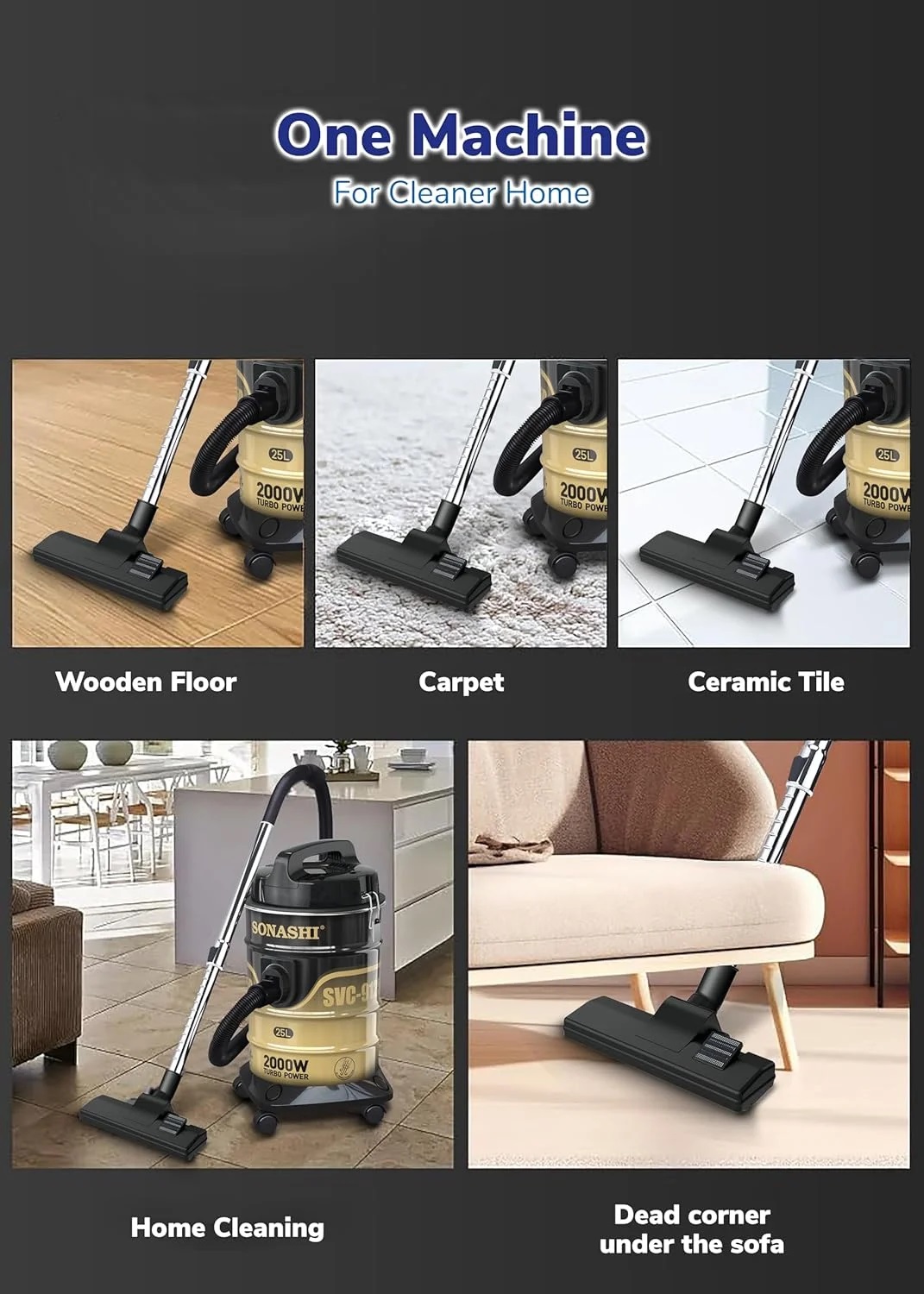 جاروبرقی سطلی 25 لیتری سوناشی مدل SVC-9125D