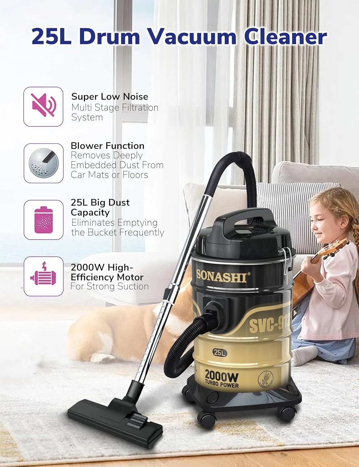 جاروبرقی سطلی 25 لیتری سوناشی مدل SVC-9125D