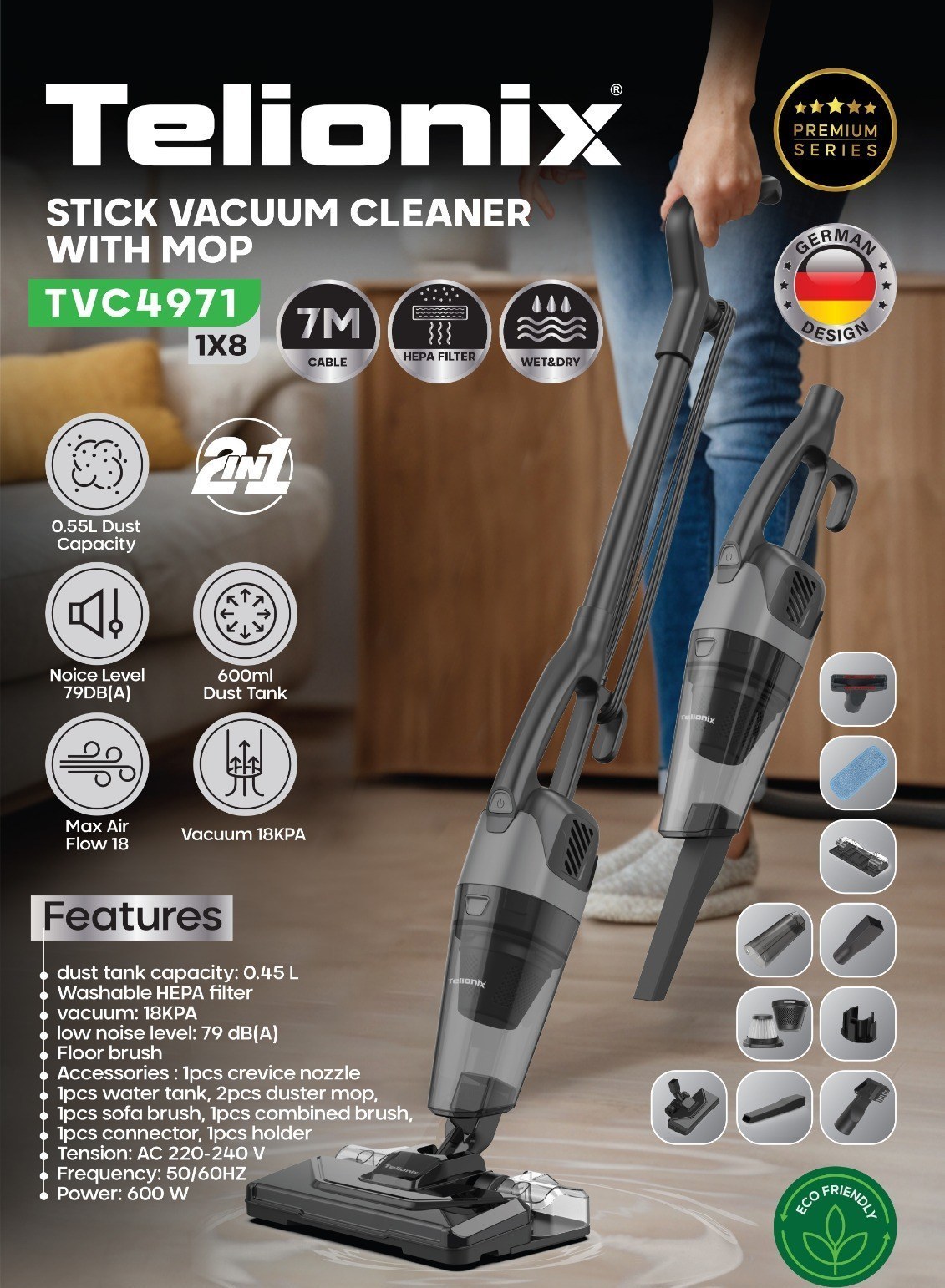 جارو برقی عصایی تیلونیکس مدل TVC4971