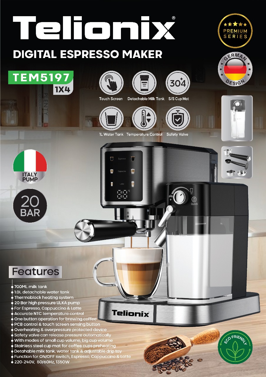 اسپرسو ساز  با مخزن شیر تلیونیکس مدل TEM5197