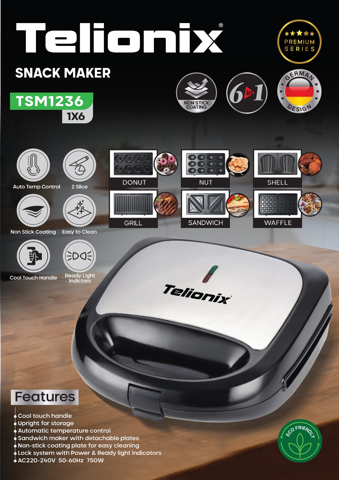 ساندویچ میکر 6  کاره دو عددی  تلیونیکس مدل TSM 1236