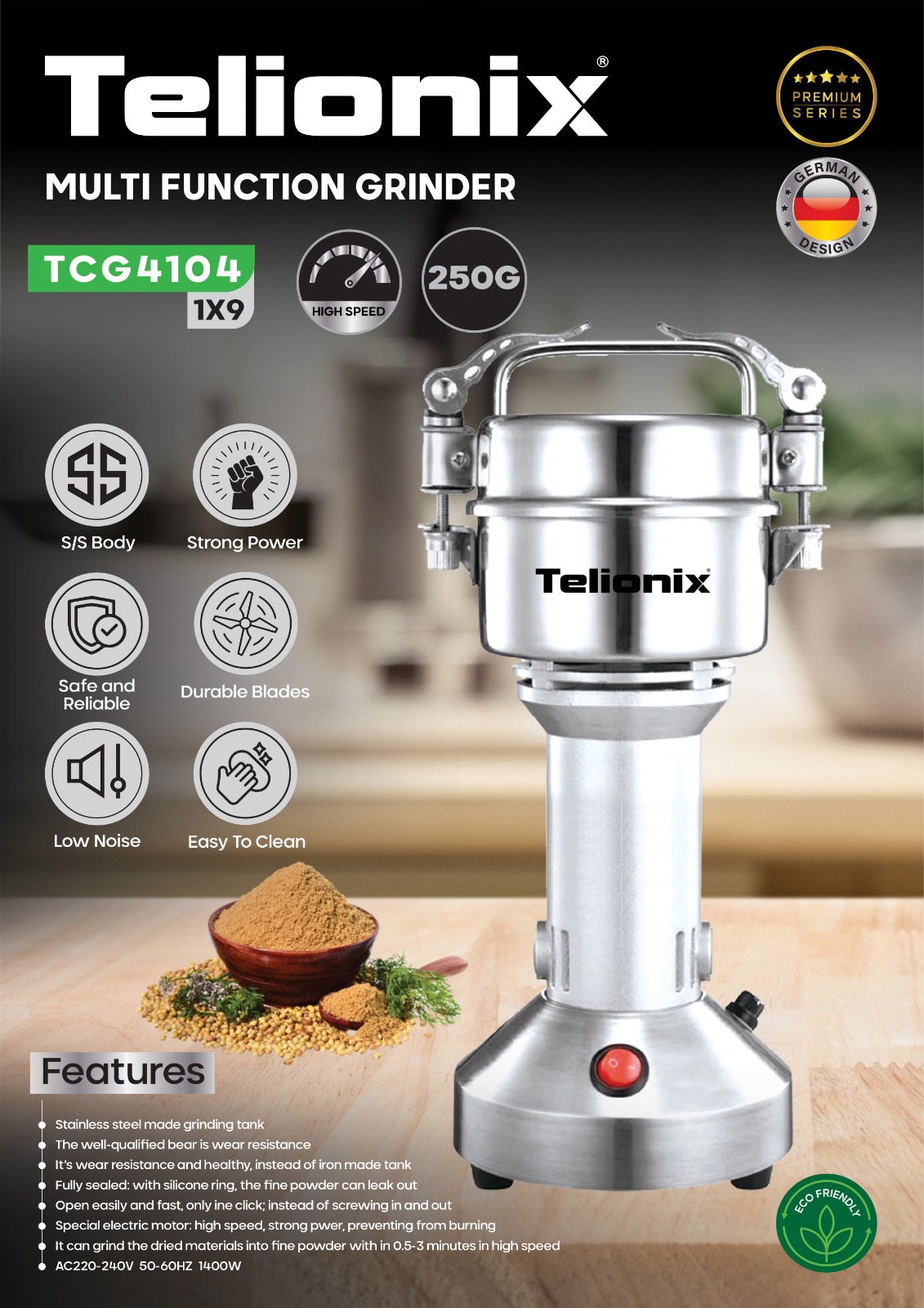 آسیاب  250 گرم تلیونیکس مدل tcg4104