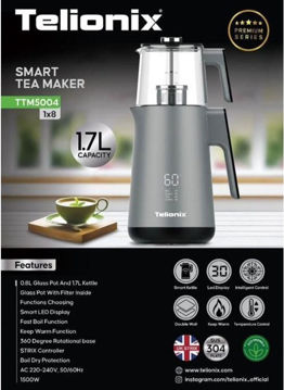 چای ساز  ۱.۷ لیتری باکتری استیل تلیونیکس مدل TTM5004