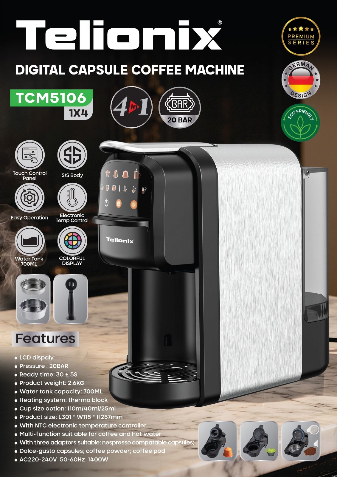 اسپرسو و نسپرسوساز دیجیتال تلیونیکس مدل TCM5106