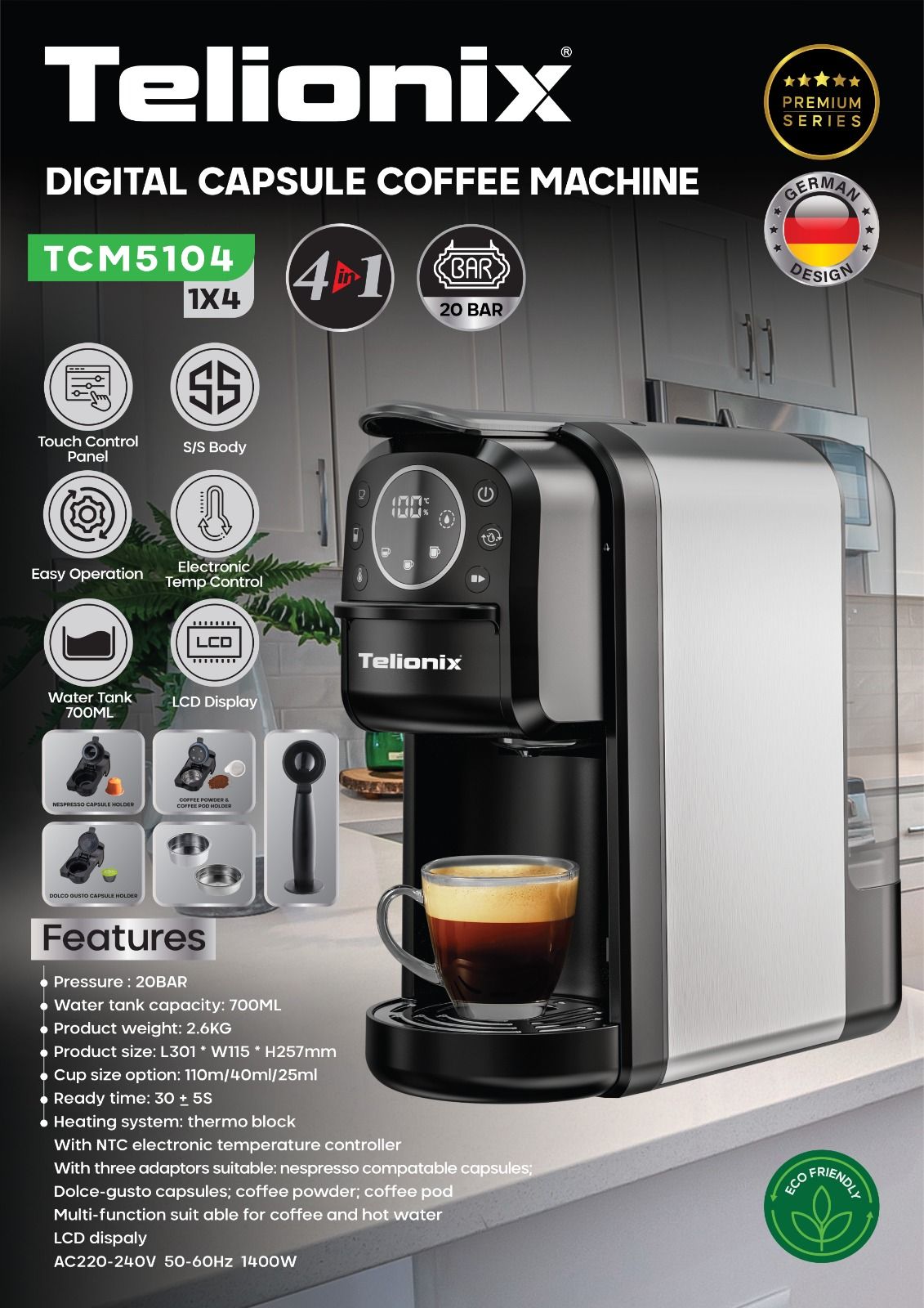 اسپرسو و نسپرسوساز دیجیتال تلیونیکس مدل TCM5104