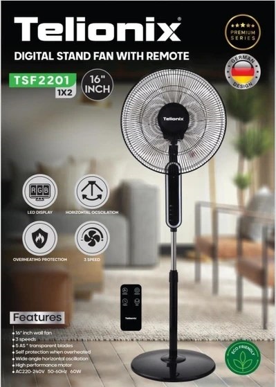 پنکه ایستاده تلیونیکس مدل TSF2201 ریموت دار سایز ۱۶ اینچ