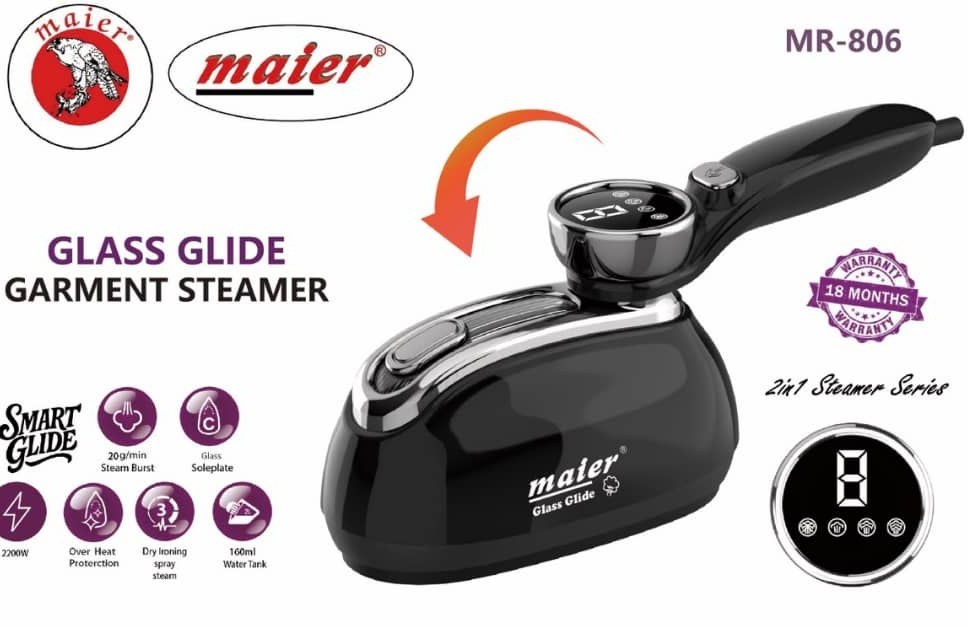 اتو بخار مایر مدل MR-806 اورجینال با صفحه شیشه‌ای و نمایشگر دیجیتال