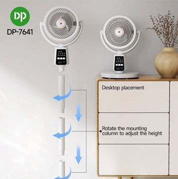 پنکه ایستاده شارژی کنترل دار با صفحه خورشیدی برای شارژ  دی پی مدل DP-7641