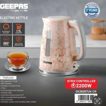 کتری برقی جیپاس مدل GK38067UK ظرفیت ۱.۷ لیتر رنگ مشکی وسفید