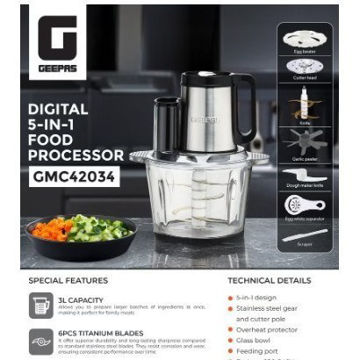 غذاساز دیجیتال ۵ کاره جیپاس مدل GMC42034 ظرفیت ۳ لیتر