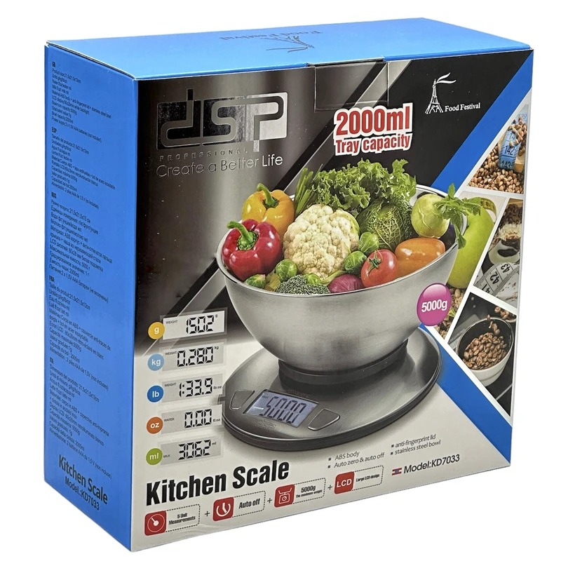 ترازوی آشپزخانه دی اس پی مدل KD7033 کاسه دار استیل