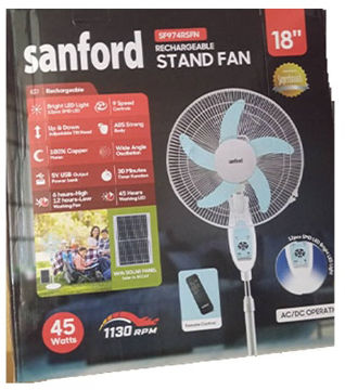 پنکه ایستاده شارژی کنترل دار  با صفحه سولار سانفورد مدل SF974RSFN