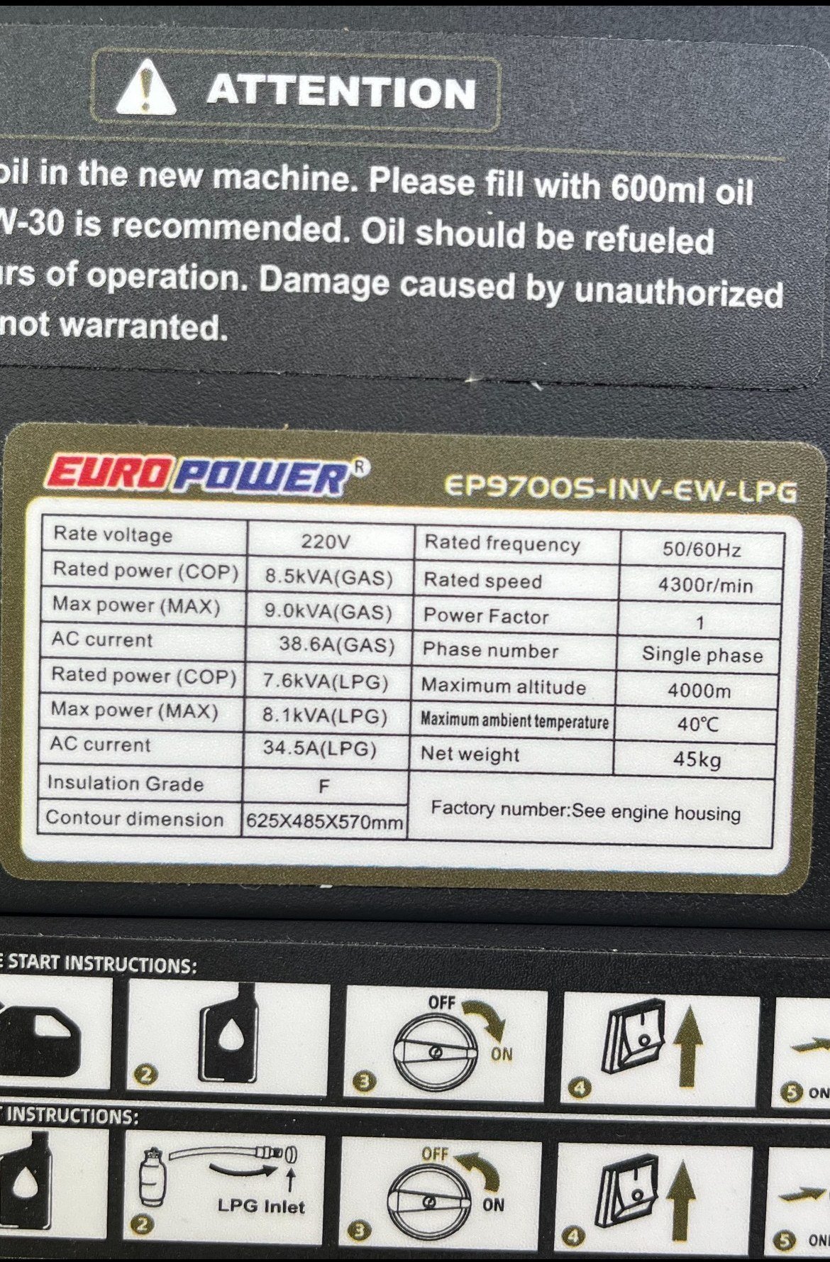 موتور برق 9 کیلووات سایلنت  یورو پاور مدل EP9700S-INV-EW