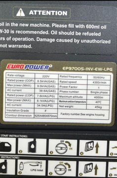 موتور برق 9 کیلووات سایلنت  یورو پاور مدل EP9700S-INV-EW